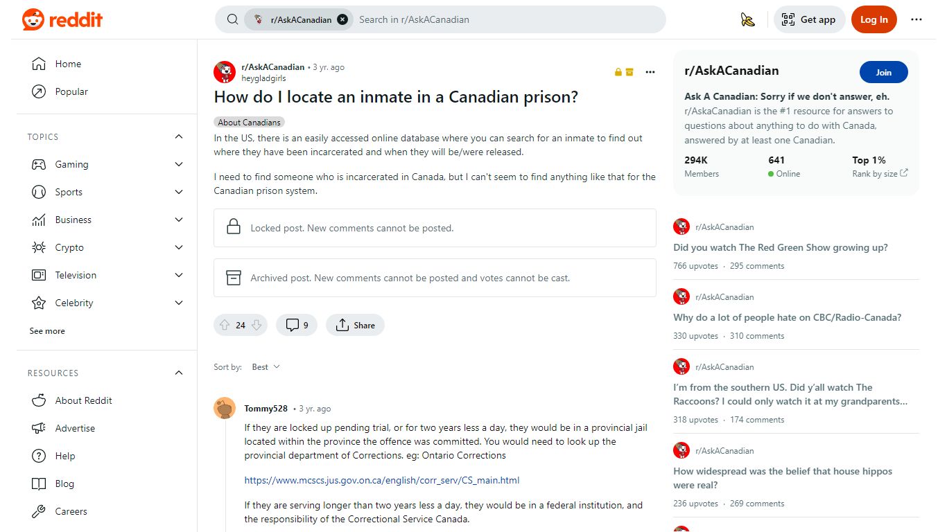 How do I locate an inmate in a Canadian prison? : r/AskACanadian - Reddit